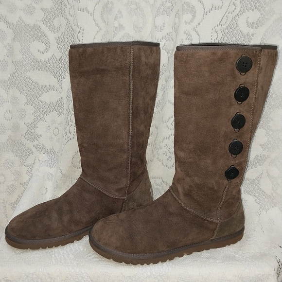 Authentic Ugg Australia Boots Brown Tall Foldover Genuine Leather Excellent 7 - Picture 3 of 11